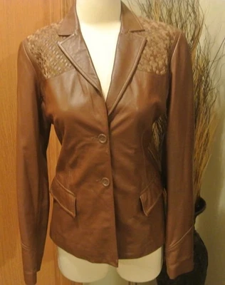 NWOT Gorgeous BCBG MAXAZRIA Soft Carmel Brown Leather Jacket/Blazer Style Sz 6 - Image 1 of 4