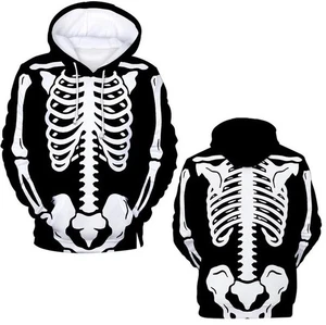 Scary Skeleton Skull Hoodies 3D Print Man Women Casual Streetwear Hoodie - Picture 1 of 4