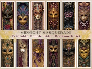 Venetian Masks Art Nouveau Bookmarks Digital Download Set 12 Fronts + Back - Bild 1 von 7