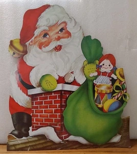 Weihnachtsmann Schornsteinsack Vintage gestanzt USA Karton Weihnachten 13x15 - Bild 1 von 3