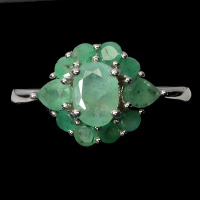 Black Friday Sterling Silver Ring Oval Emerald 7x5mm Natural Gem Jewelry Size 8 - Image 1 of 4