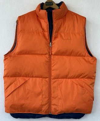 LL Bean Goose Down Vest Puffer Reversible Men's M Colorful Orange Outdoor - Image 1 of 3