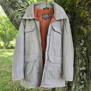 Vintage Field & Stream Men's MEDIUM Made In USA Winter Quilted Khaki Jacket Hood - Picture 1 of 14