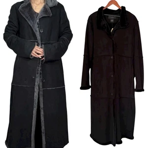NWT Vintage Centigrade 90s Black Faux Shearling Penny Lane Trench Coat Jacket 1X - Picture 1 of 13