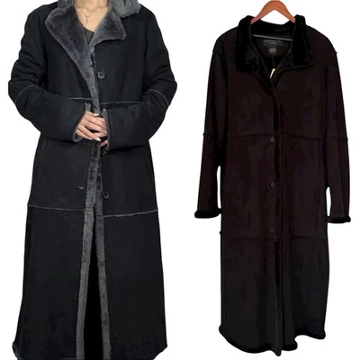 NWT Vintage Centigrade 90s Black Faux Shearling Penny Lane Trench Coat Jacket 1X - Image 1 of 4