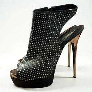 Gianmarco Lorenzi Nieten Plateau Heels Peeptoe Schwarz Silber Damen EU 39 - Bild 1 von 5