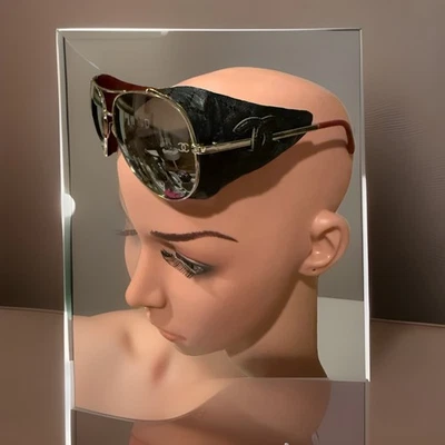 CHANEL AVIATOR LEATHER INSERTS SUNGLASSES RARE - Image 1 of 4