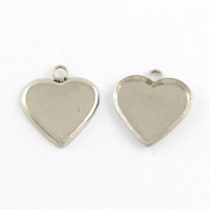 0.5 Inch Heart Stainless Steel Cabochon Settings Pendants - Picture 1 of 7