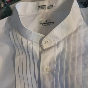 Fumagalli's White Tuxedo Shirt Pleated Front Banded Collar Formal 2XL 36/37 - Picture 1 of 5