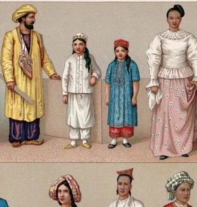 ASIA – Cultural Family Costume Ceylon Parsi Child 1876 Antique Chromolithograph - Picture 1 of 2