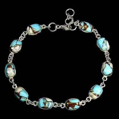 925 Sterling Silver Bracelet Antique Kingman Turquoise 8x6mm Gemstone 7.5inches - Image 1 of 4