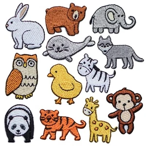Mini Animal Applique Patch Set - Cute Creatures Zookeeper Badges 12-Pack Iron On - Picture 1 of 1