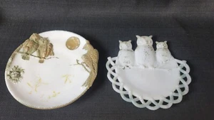 Pair Westmoreland And Victorian Consolidated Glass Owl Plates - Picture 1 of 11