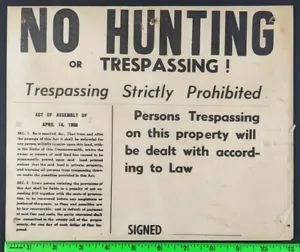 Vintage 1905 No Hunting Trespassing Prohibited Cardboard Sign (Nail Holes) - Picture 1 of 2