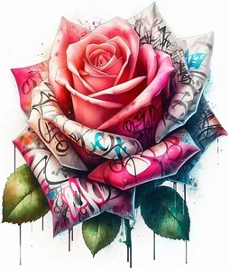 Graffiti Rosa Flor Hierro Sobre Transferencia - Camiseta + Otras Telas Claras y Oscuras #12 - Imagen 1 de 2