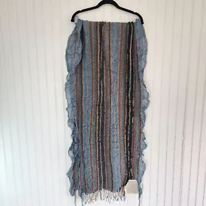 NEW COSMIC TRENDS Blue 100% Wool One Of A Kind Unique Frilly Shawl 80x40 - Picture 1 of 6