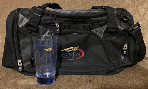 US Open 2013 swag Gym bag with 2015 Swag Grey Goose Tumbler Of Champs A5 Cover