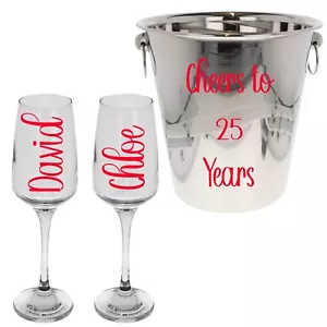 Personalised Ice Bucket & Glasses Silver Wedding Anniversary Gift Champagne Set - Picture 1 of 12