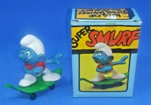 Peyo Schleich SUPER SMURF BOARDER Action Figure w/ Box Skateboard W. Germany - Picture 1 of 6