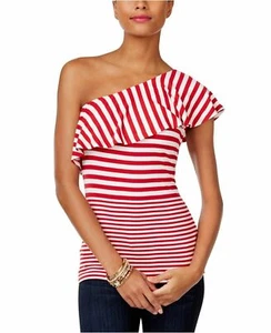 INC INTERNATIONAL CONCEPTS Size L Striped One-Shoulder Top RED - Picture 1 of 2