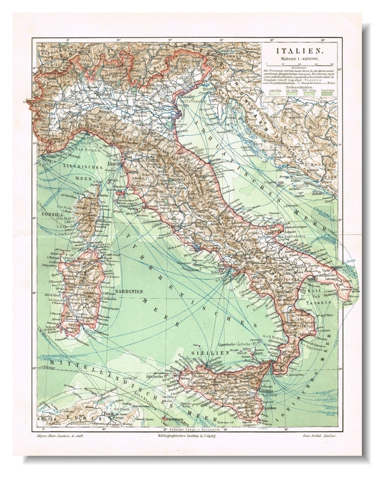 ITALY printed  1912  Vintage  Kingdom of Italy Regno  d'Italia  Original Map - Image 1 of 4