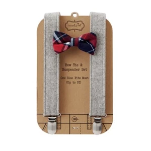 Mud Pie H7 Baby Boy up to 5T Adjustable Bow Tie & Tweed Suspender Set 1582151 - Picture 1 of 2