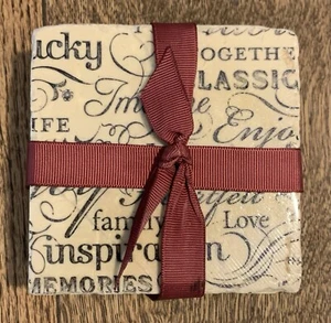 LOVELY SET OF 4 HEAVY STONE DRINK COASTERS WITH INSPIRATIONAL WORDS. ON THEM. - Picture 1 of 5