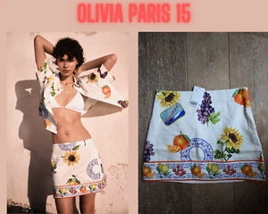 H&M HM Printed Mini Skirt 1288650001 cotton twill portofino sardine italy S - Picture 1 of 15