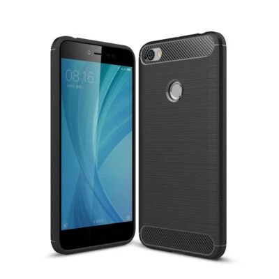 Custodia TPU Xiaomi Redmi Note 5A In Fibra Di Carbonio Spazzolata Nera - Immagine 1 di 4