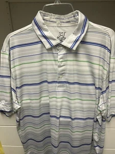 Polo Shirt Blue Green Stripe Large - Picture 1 of 1
