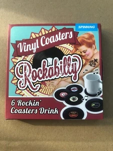 Set of 6 Rockabilly Vinyl Drink Coasters, ideal Christmas present for vinylheads - Imagen 1 de 2