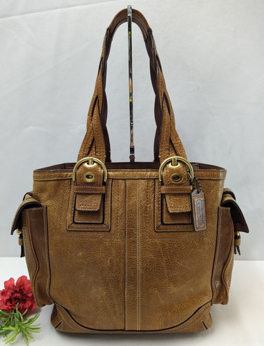 Borsa a tracolla Coach marrone effetto invecchiato in pelle fibbia manico superiore tote