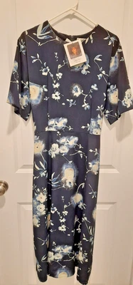 Vintage Jaclyn Smith Navy Floral Short Sleeve Dress Size 16W New With Tags - Image 1 of 4
