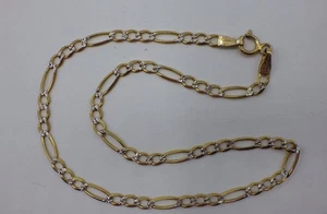 9.1" Italy Two Tone 417 10k Gold 2.6mm Curb Link Bracelet Anklet - Picture 1 of 6