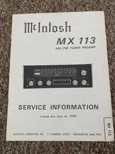 McIntosh MX113 Tuner Preamp Service Manual *Original* - Bild 1 von 1