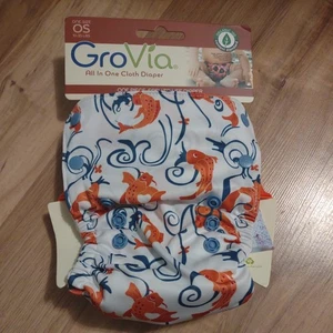 Grovia AIO Koi Cloth Diaper NIP HTF Organic Cotton Cloth Diaper Wacky Deux print - Picture 1 of 2