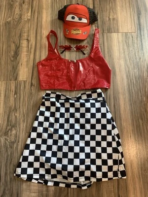 Cars Sexy Women’s Race Car Driver Costume With Hat And Flame Glasses Size M - Image 1 of 4