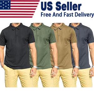 Men's Short Sleeve Tactical Polo Shirts Quick Dry Team Combat Work Casual Golf T - Picture 1 of 36