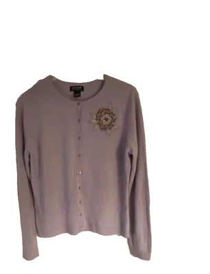 Cárdigan suéter New York & Company con apliques morados manga larga botones talla XL Foto 1 de 4