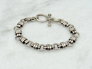Vintage Taxco Mexico Sterling Silver Circle Link Toggle Bracelet 7.5” 9.8mm - Picture 1 of 4