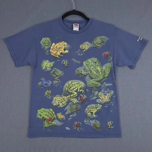 Vintage Look & Touch Shirt Size Large Faded Blue Frogs AOP Short Sleeve Y2K - Picture 1 of 9