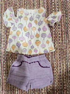 Colorful Vegetable Print Top and Purple Shorts Set Turnips Beets Boutique - Picture 1 of 4