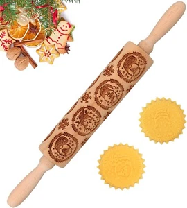 Nativity and Gnome Embossed Dough & Cookie Rollers Engraved Wooden Rolling Pin - Picture 1 of 14