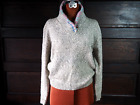 VTG lata 70. szary dzianinowy sweter z dekoltem w kratkę guzik pasek kierunki sweter rozmiar L