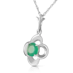 14K. SOLID GOLD NECKLACE WITH NATURAL EMERALD (White Gold) - Picture 1 of 6