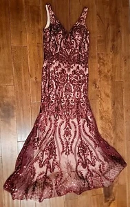 Aspeed Burgandy Sequin Formal Dress Size L Prom Pageant Homecoming - Picture 1 of 22