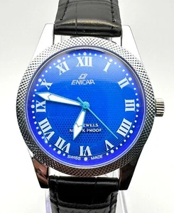 Vintage ENICAR, Manual Wind 17 Jewels Men Watch-Blue Dial, Used I-91 - Picture 1 of 11