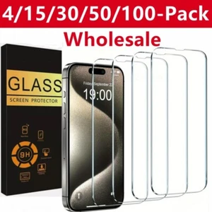 Wholesale LOT Tempered Glass Screen Protector for iPhone 16 Pro Max 15 14 13 12 - Picture 1 of 16