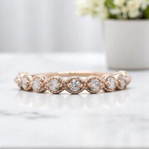 Milgrain Bezel Band 2.00 MM Diamond Wedding Band Silver/10K/14K/18K Band KD901 - Picture 1 of 7