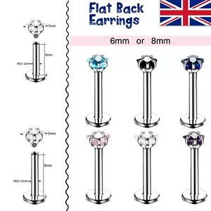 Face Piercing Ear Ring Stud Star Gem Flat Disc Back Tragus Lip Nose Helix Labret - Picture 1 of 6